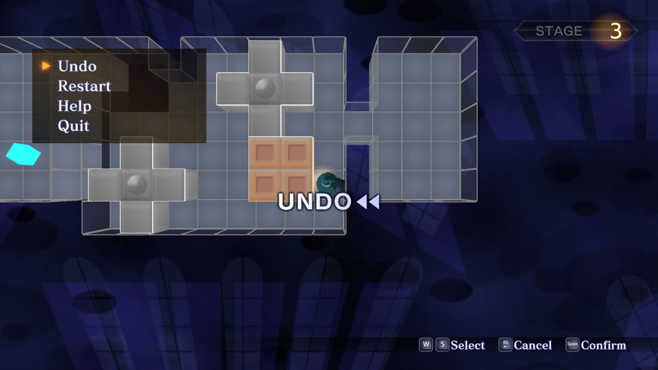 The original's □ menu in the port, with UNDO taking back a push