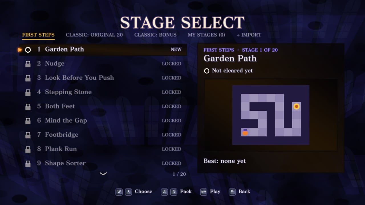 Community Edition's stage select with a copy of Nocturne imported, in the original's style, with the Classic: Original 20 and Classic: Bonus campaigns beside First Steps