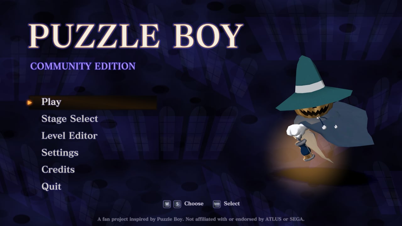 The title screen with a copy imported, with the original Jack-o'-Lantern