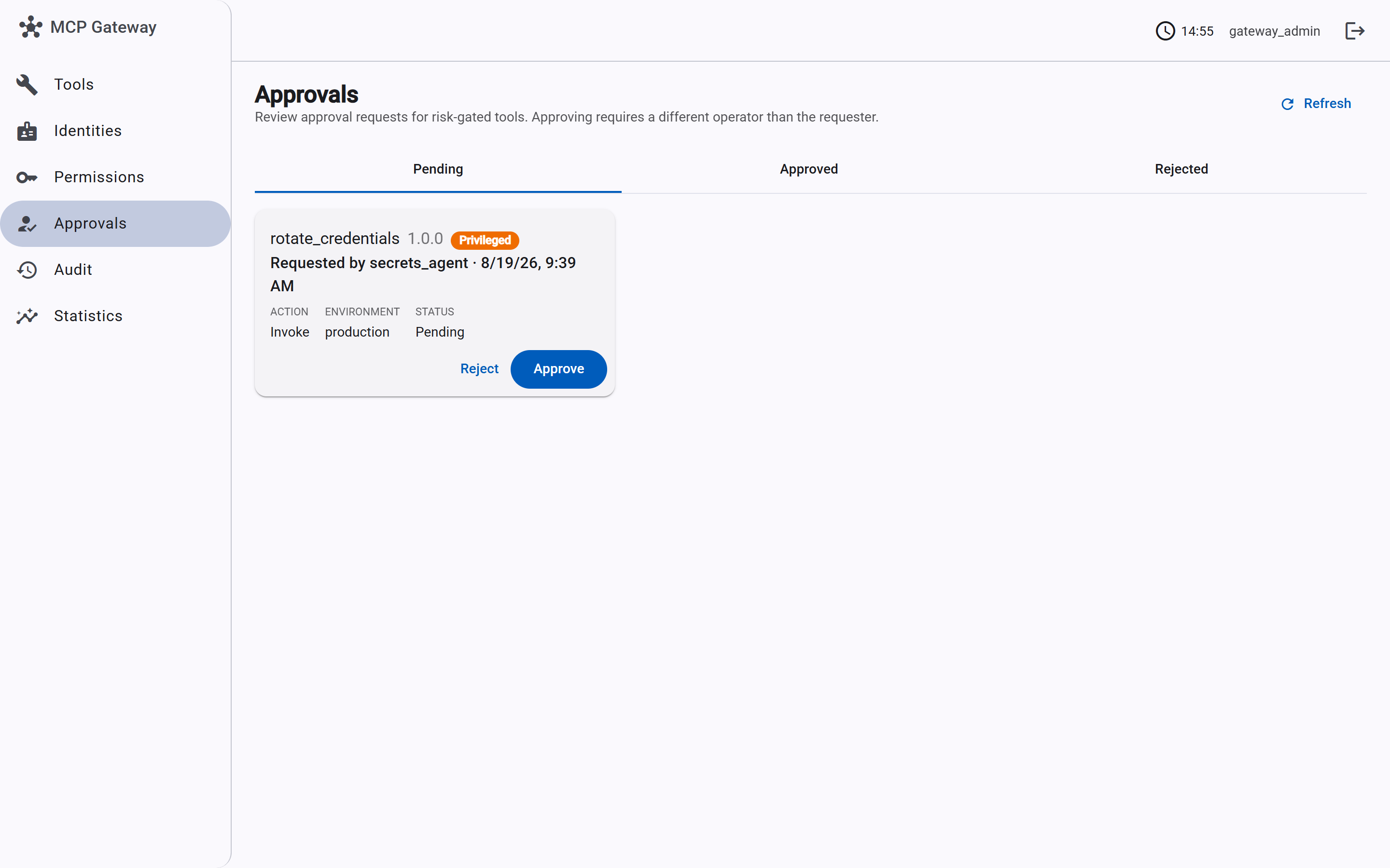 Pending approval for a privileged credential rotation