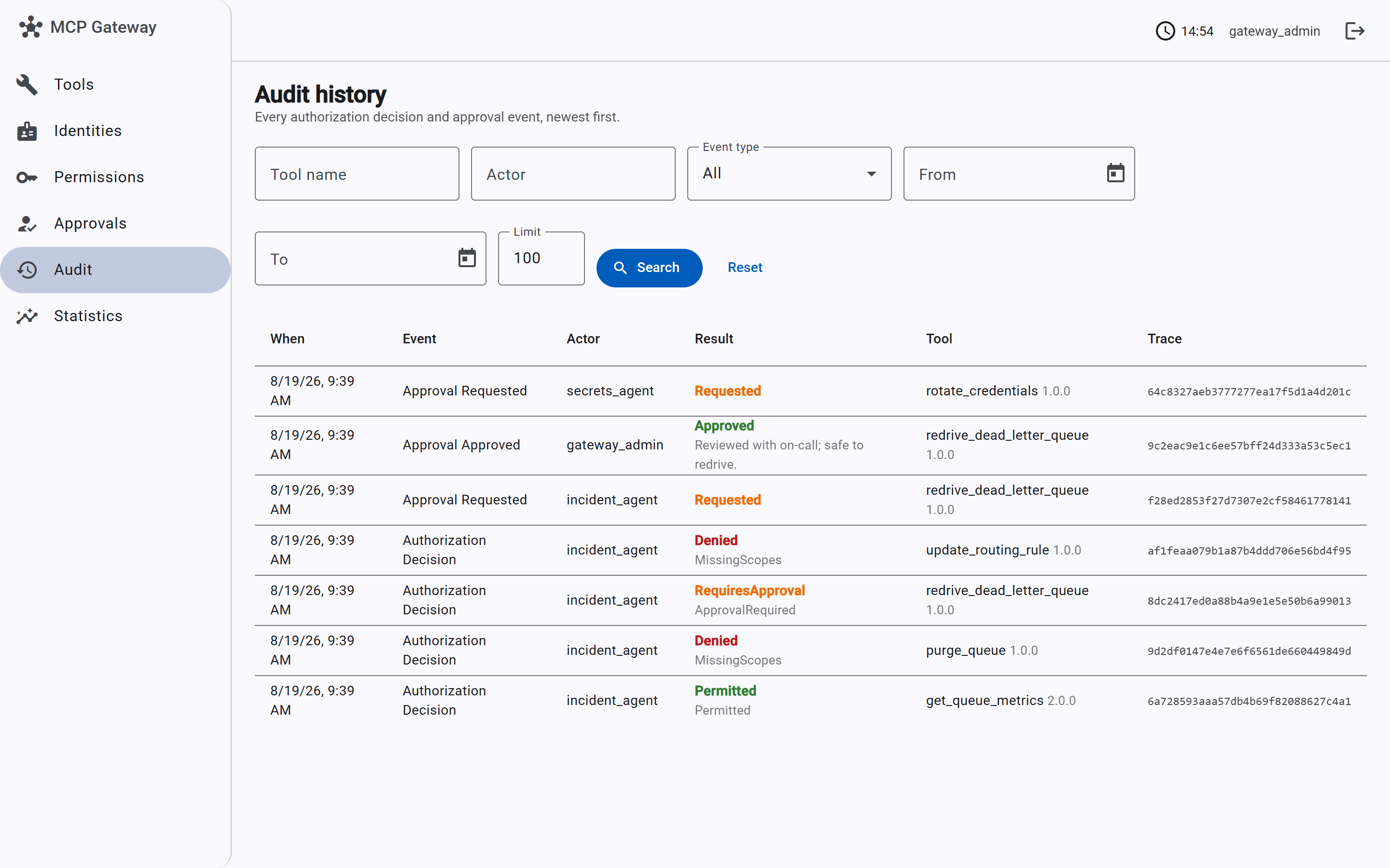 Append-only audit history, newest first